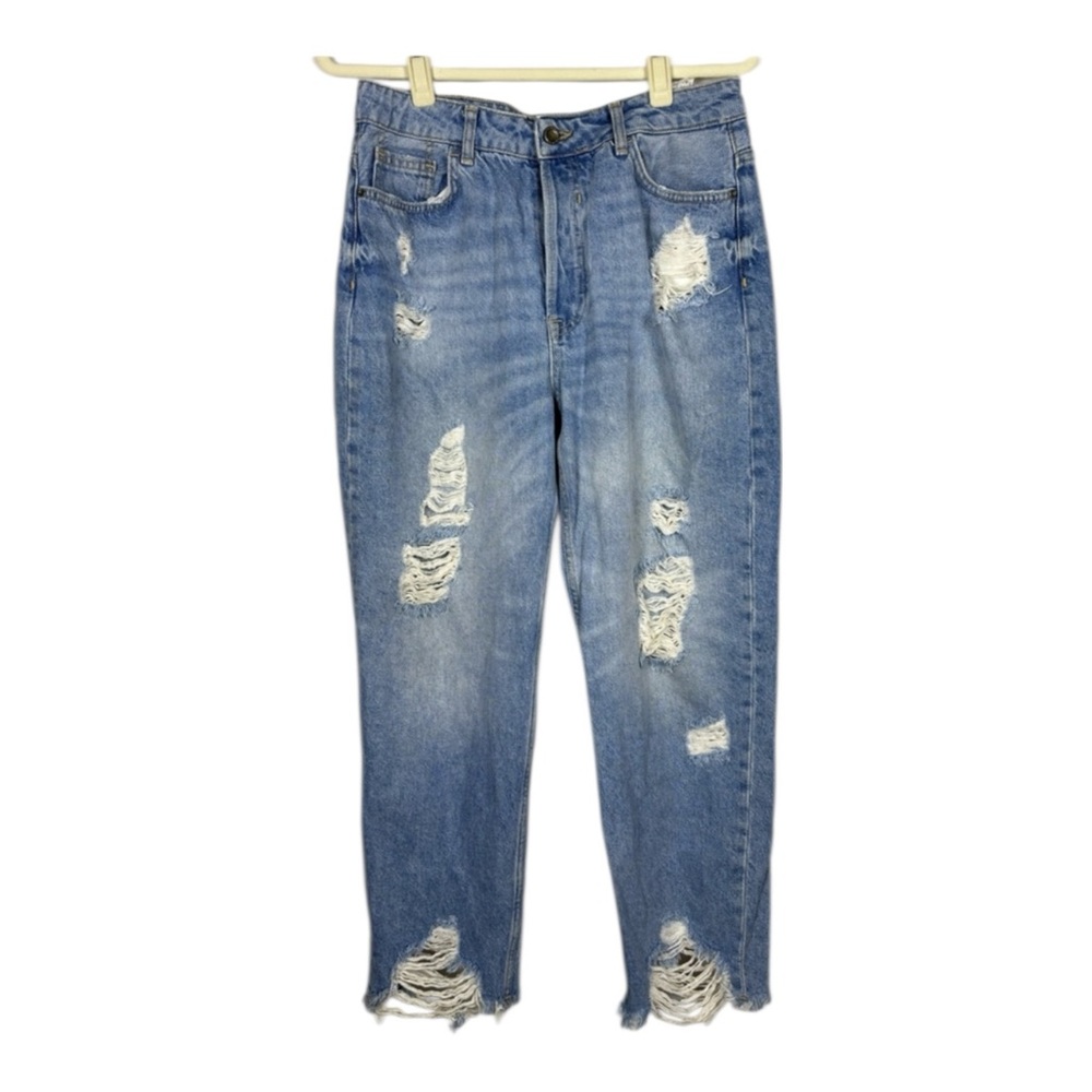 Zara Jeans Distressed Light Blue Denim Crop- size 10
